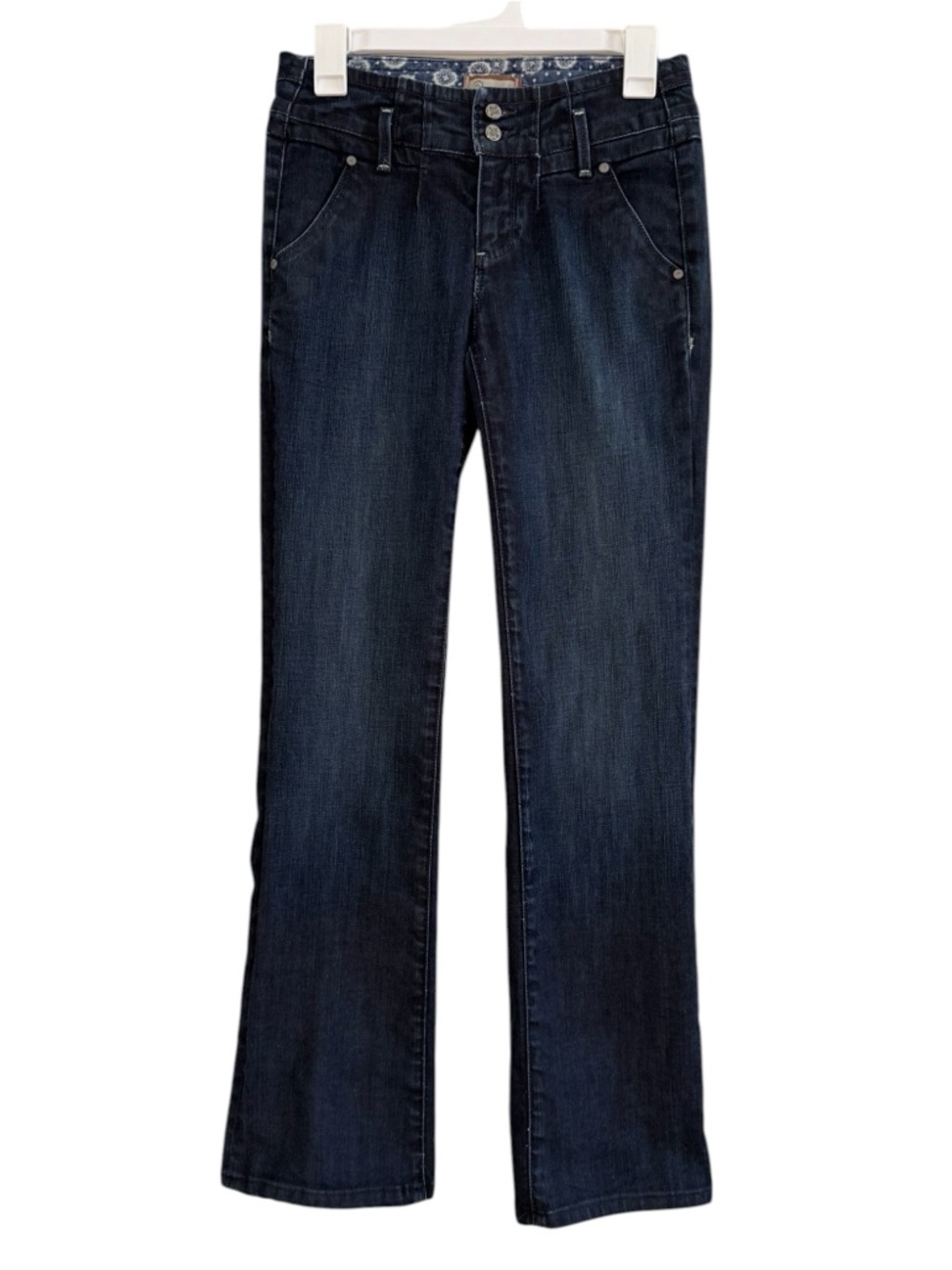 Paige Foothill Blue Dark Wash Denim Jean Boot Cut Low Rise Rodeo Western 27